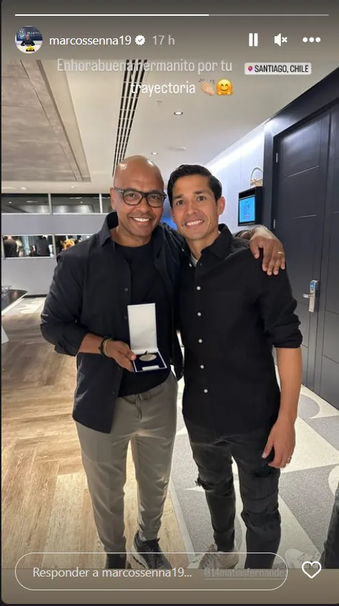 Marcos Senna, uno de los ex compañeros de Mati Fernández que estuvo en la despedida del “14”. (Captura).