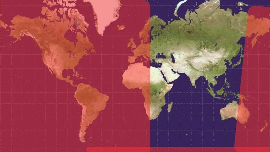 Mapa que muestra las zonas donde el eclipse lunar será visible. La zona enrojecida indica los lugares donde se verá.