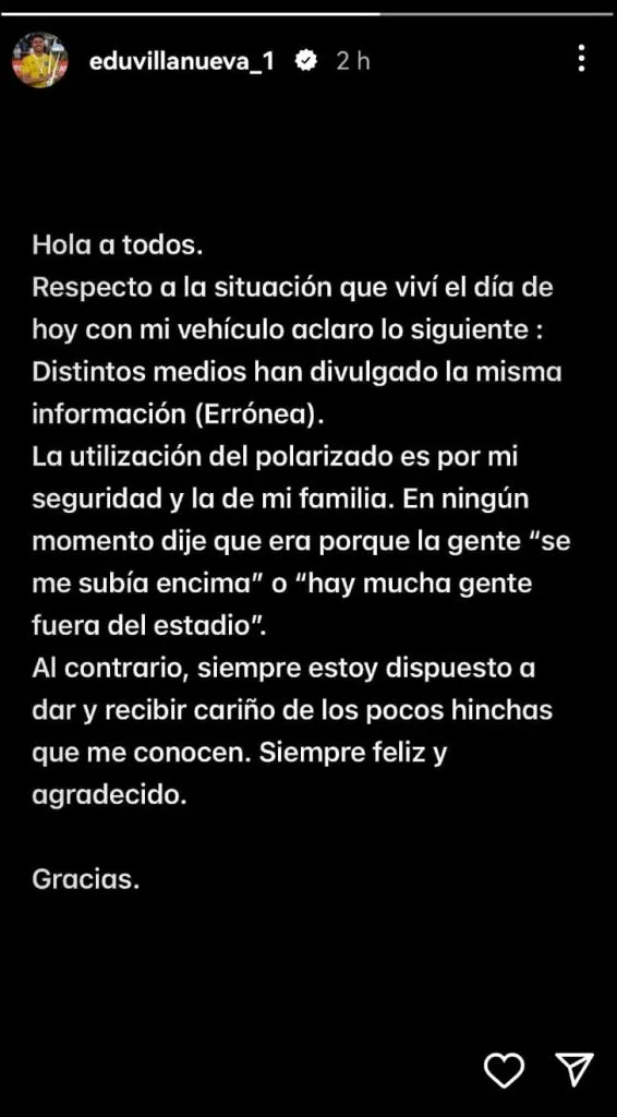 El desahogo de Eduardo Villanueva. (Captura Instagram).