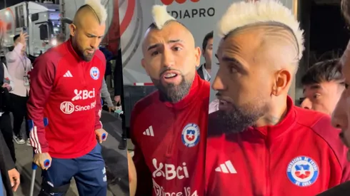 Arturo Vidal vivió un tenso momento para pasar de la tribuna Rapa Nui hacia el camarín de la Roja tras el triunfo de Perú.
