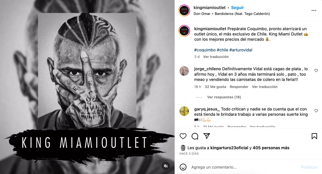 La cuenta de Instagram del nuevo emprendimiento de Arturo Vidal. | Foto: Captura