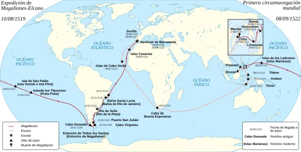La ruta de Hernando de Magallanes por toda la Tierra