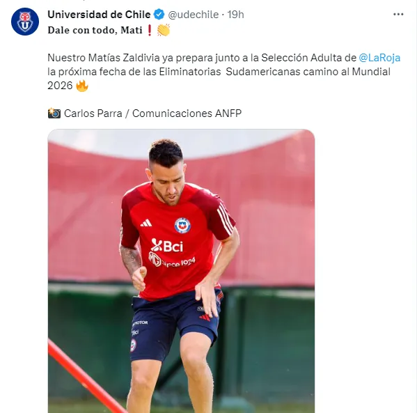 El mensaje de Universidad de Chile en redes sociales.