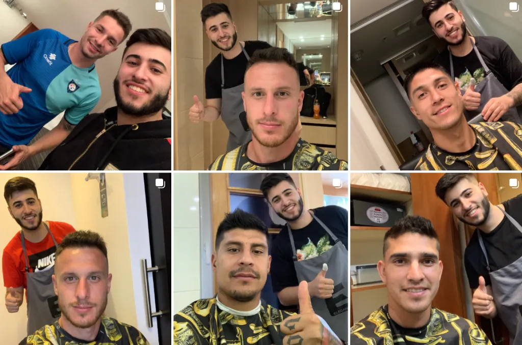 Claudio Sepúlveda, Ángelo Henríquez, Valber Huerta, Patricio Rubio y Sebastián Martínez, más clientes futbolistas que tuvo Ale BarberKing. (Captura Instagram).