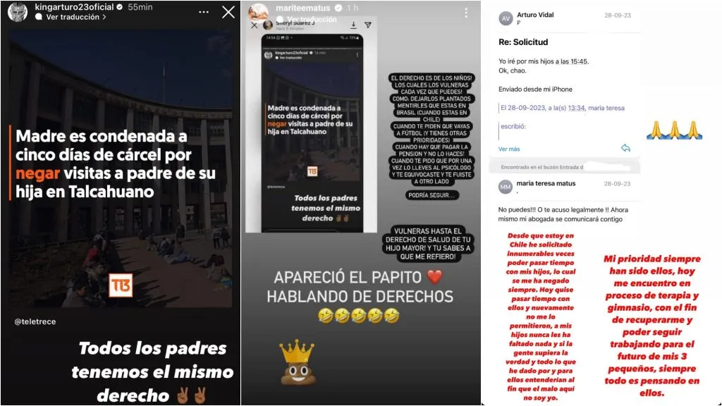 Los mensajes de Arturo Vidal y Marité Matus.