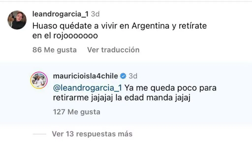 La respuesta de Mauricio Isla a hincha de Independiente (Captura)