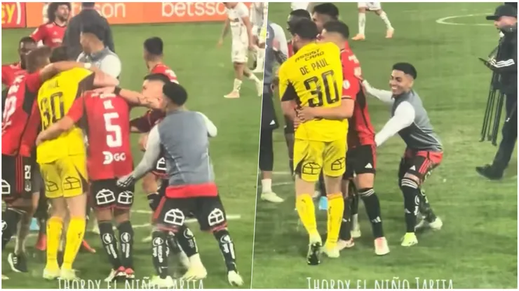 Así festejó Jordhy Thompson el triunfo de Colo Colo.
