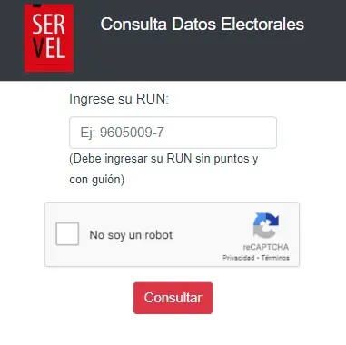 Captura de la plataforma para consultar los datos electorales en el Servel, como la lista definitiva de vocales de mesa.