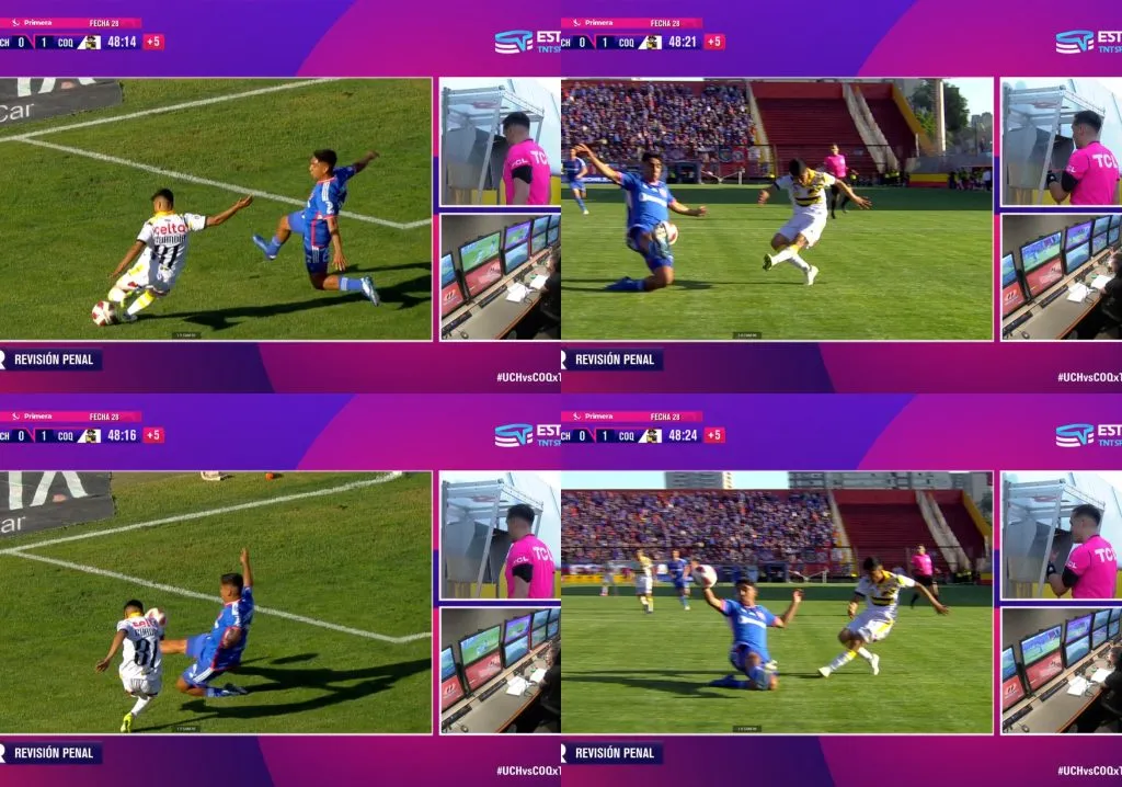La secuencia del penal que le cobraron a Universidad de Chile visto desde distintas cámaras. | Foto: Captura TNT Sports