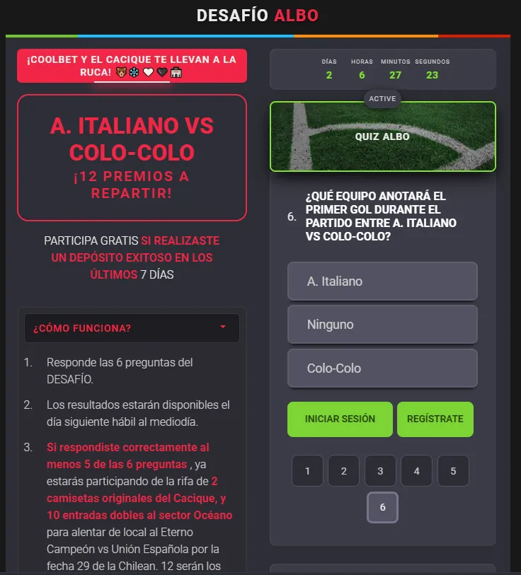 Ya está listo el Desafío Albo de Coolbet Chile para el partido de Colo Colo ante Audax Italiano. Foto: Coolbet Chile.