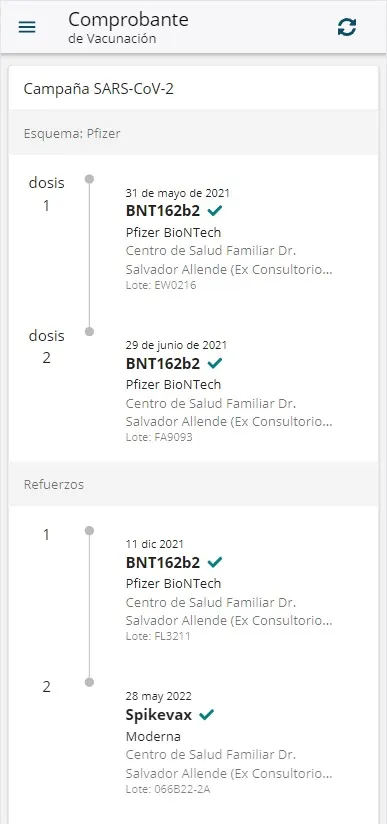 Captura de la plataforma para obtener el certificado de vacunación