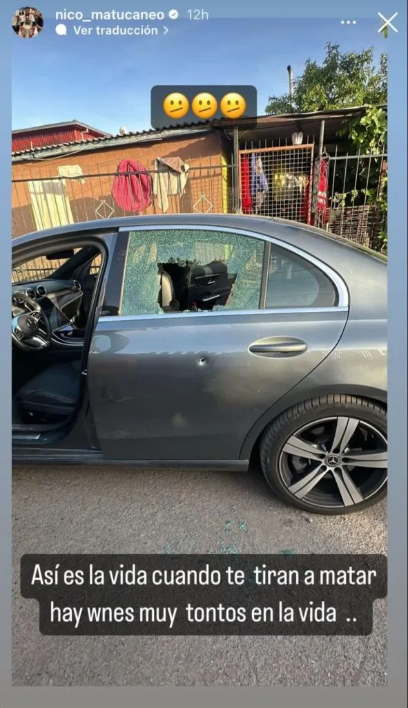 El posteo de Nico Maturana por el baleo a su vehículo.