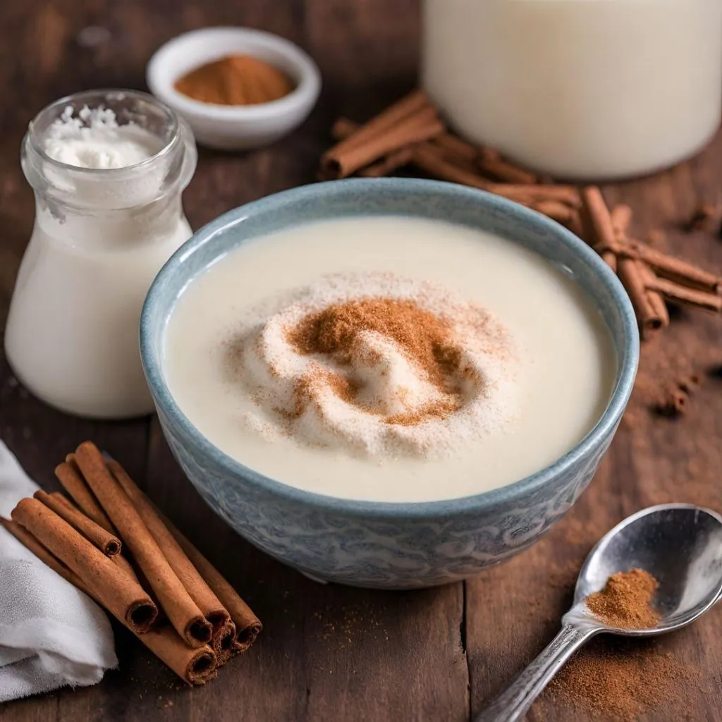 Sémola con leche en un pocillo individual, con un poco de canela en polvo por encima.