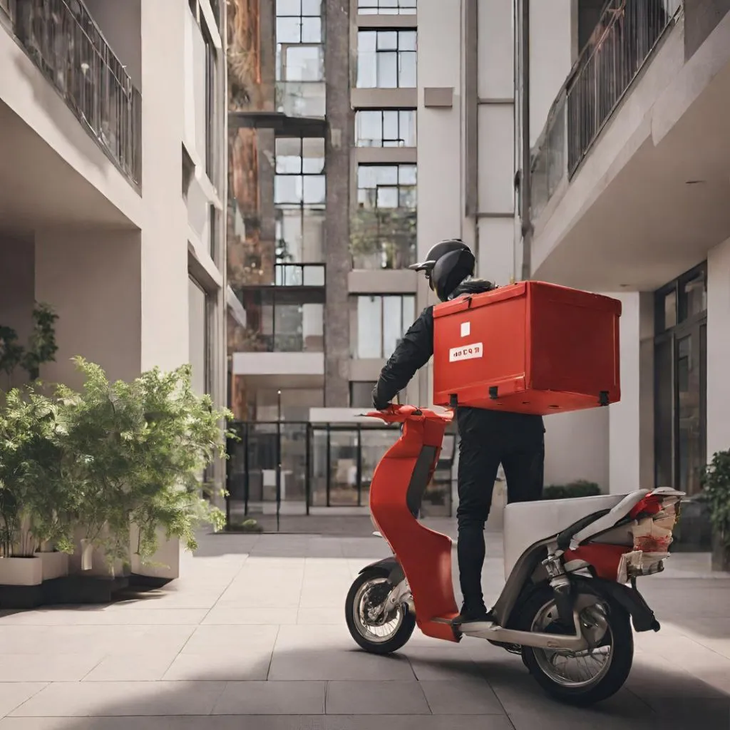 Entrega de delivery en un edificio residencial