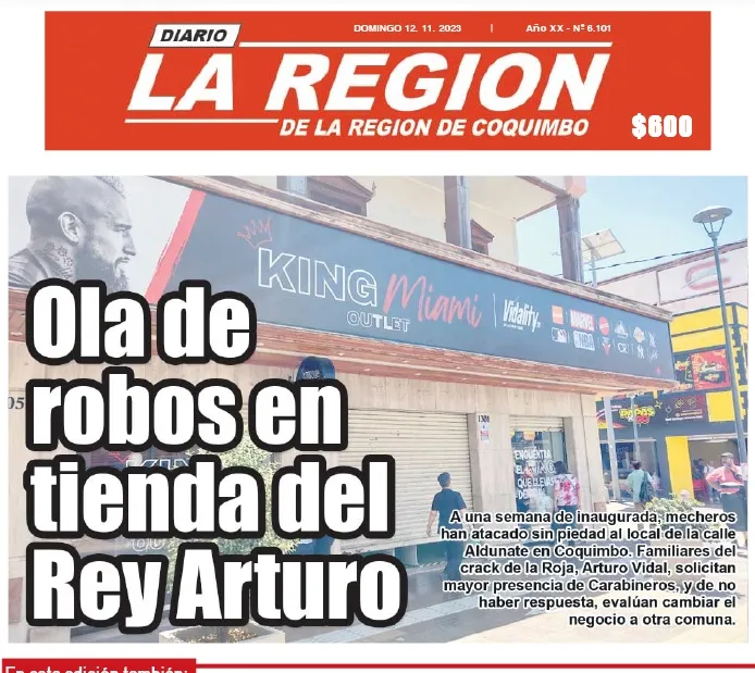 La portada del diario sobre la delincuencia en la tienda de Arturo Vidal.