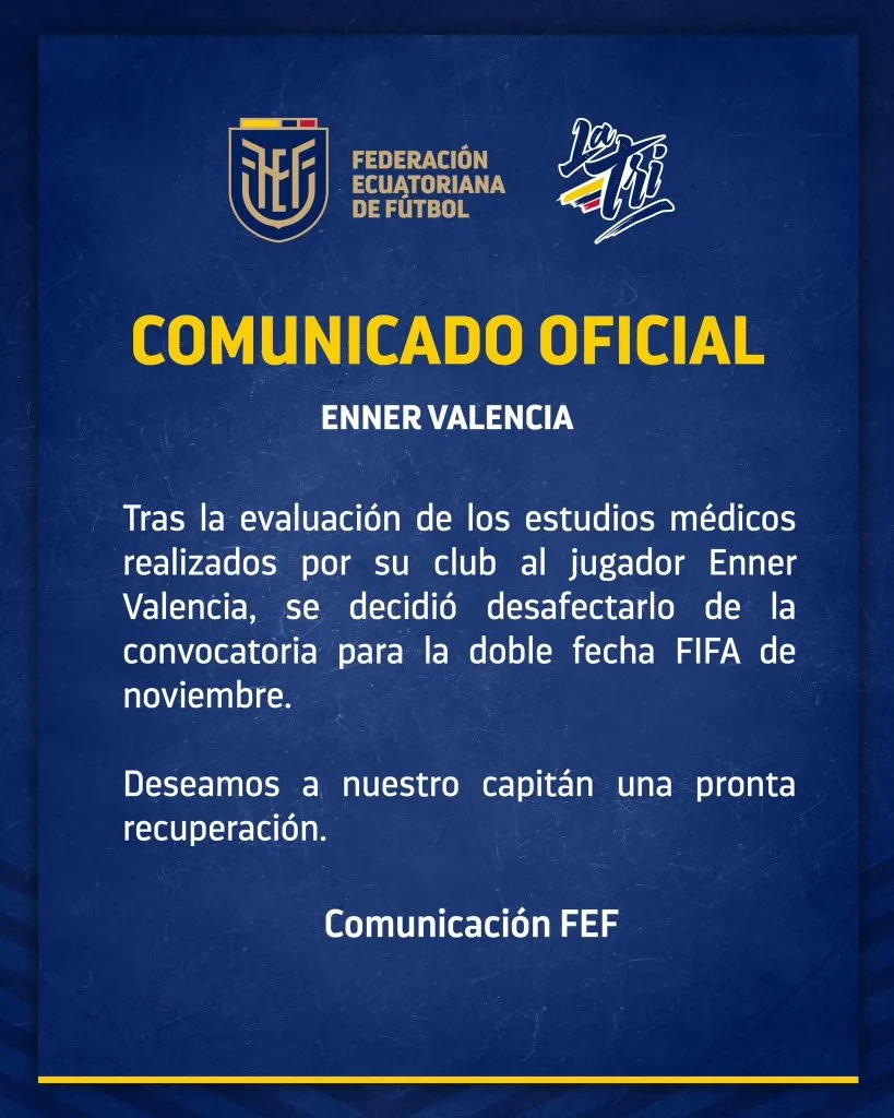 El comunicado de la FEF por el caso Enner Valencia.