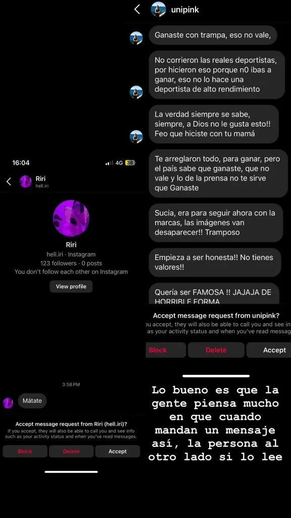 El posteo de la atleta por mensajes en su contra (@martinaweil)