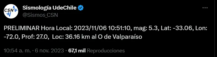 Centro Sismológico Nacional U. de Chile vía X