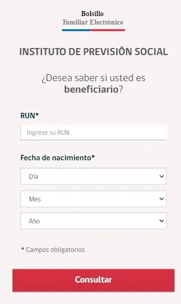 Plataforma para consultar por el Bolsillo Familiar Electrónico | Foto: www.bolsilloelectronico.gob.cl