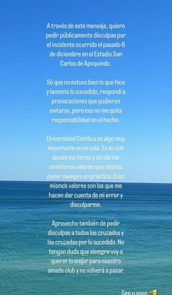 El mensaje escrito en las redes sociales de Nicolás Castillo.