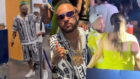 Neymar llegó en muletas a su crucero y se robó las miradas de todos los asistentes.