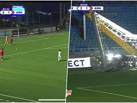 Pánico: torre de iluminación cae en pleno partido en Azerbaiyán