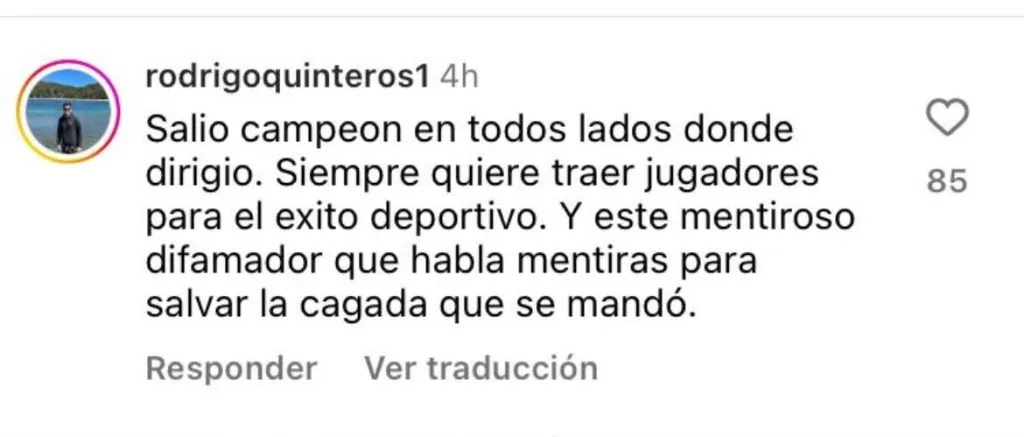 El mensaje del hijo de Gustavo Quinteros en redes sociales.