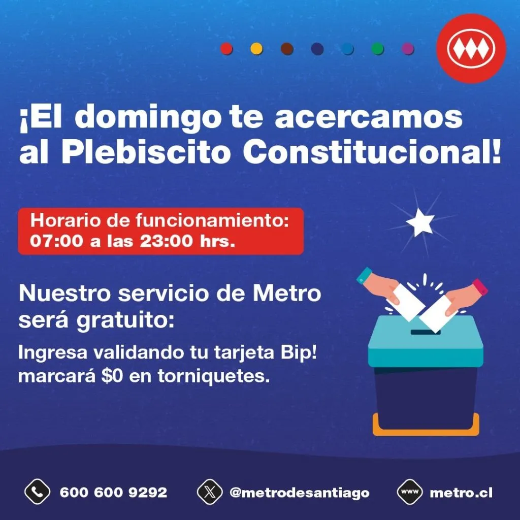 Metro de Santiago informa a través de su cuenta de X a qué hora cierra esta domingo de Plebiscito 