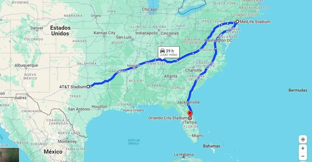 El mapa muestra las largas distancias que Chile deberá emplear en Copa América