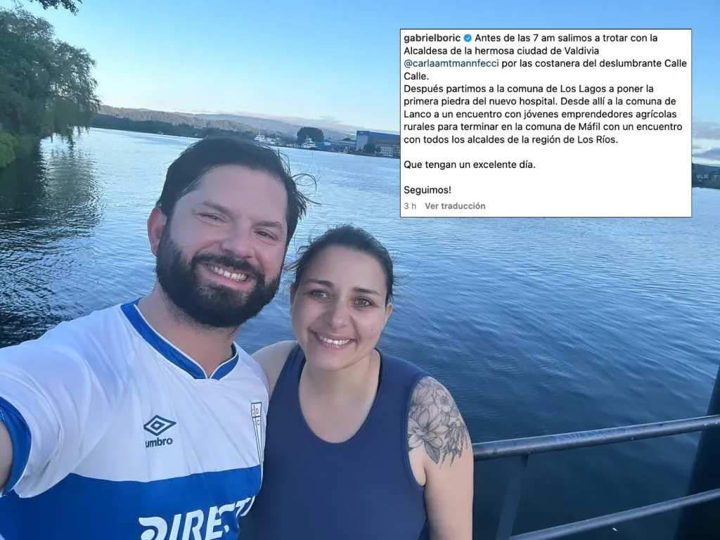 El presidente Boric con su camiseta de Universidad Católica trotando por Valdivia. | Foto: Instagram gabrielboric