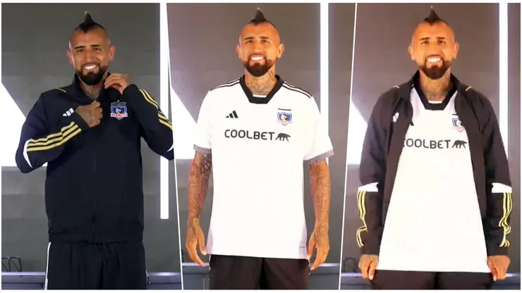 Vidal y la nueva camiseta de Colo Colo para el 2024.