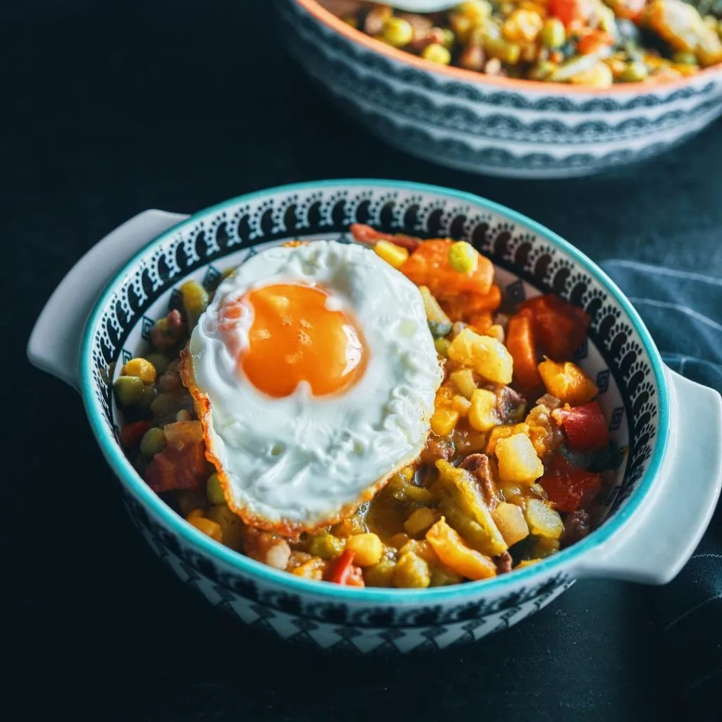 Charquicán con huevo frito.