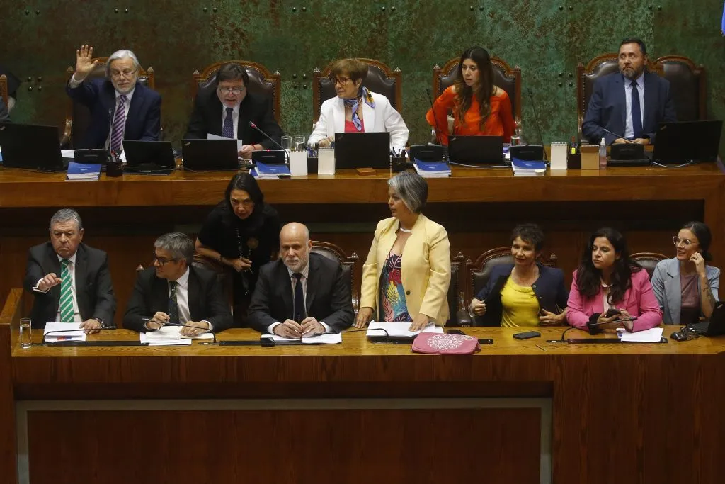 El ministro Álvaro Elizalde, la ministra Jeannette Jara, el ministro Mario Marcel y la ministra Carolina Tohá durante la Sesión de la Cámara de Diputados. Foto: Sebastián Cisternas/Aton Chile