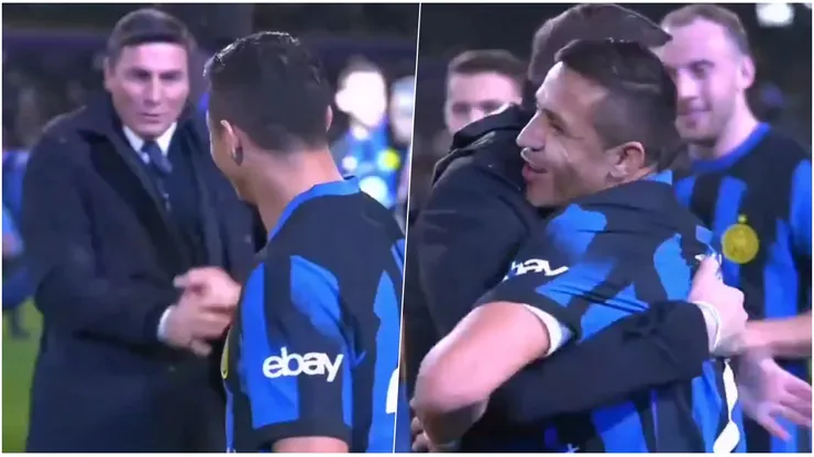 Javier Zanetti tuvo efusivo encuentro con Alexis Sánchez tras ganar la Supercopa de Italia.