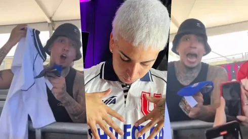 Una fanática de Universidad de Chile le regaló una camiseta retro a Young Cister, reconocido hincha azul, en su reciente concierto.