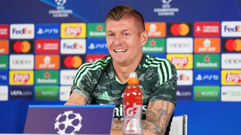 Kroos en rueda de prensa en Champions durante 2023.
