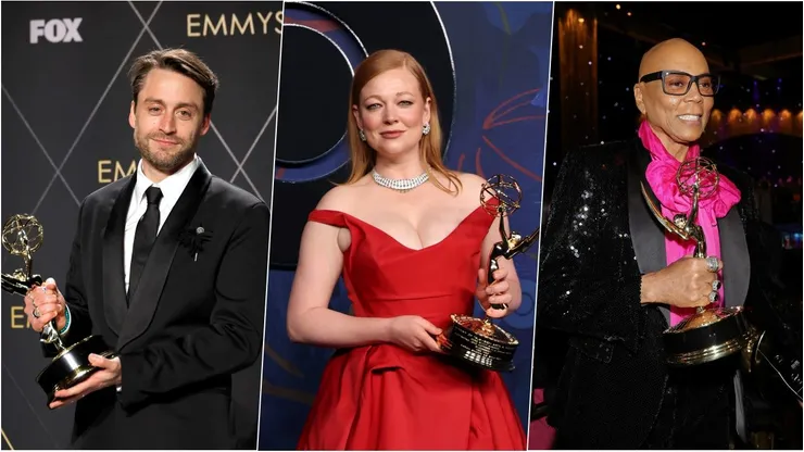 Kieran Culkin, Sarah Snook y RuPaul con sus Emmy.