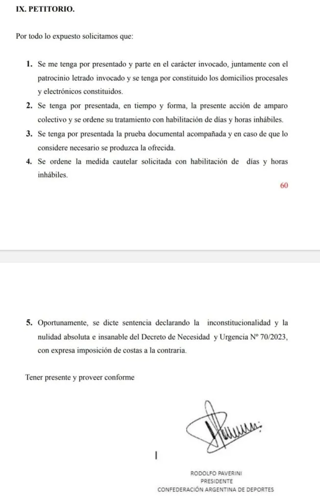 El recurso de la Confederación Argentina de Deportes a la Justicia (@okdobleamarilla)