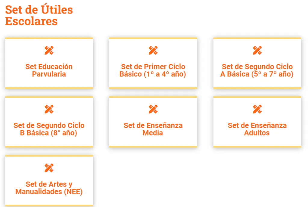 Pincha aquí para revisar el detalle de cada kit de útiles escolares.