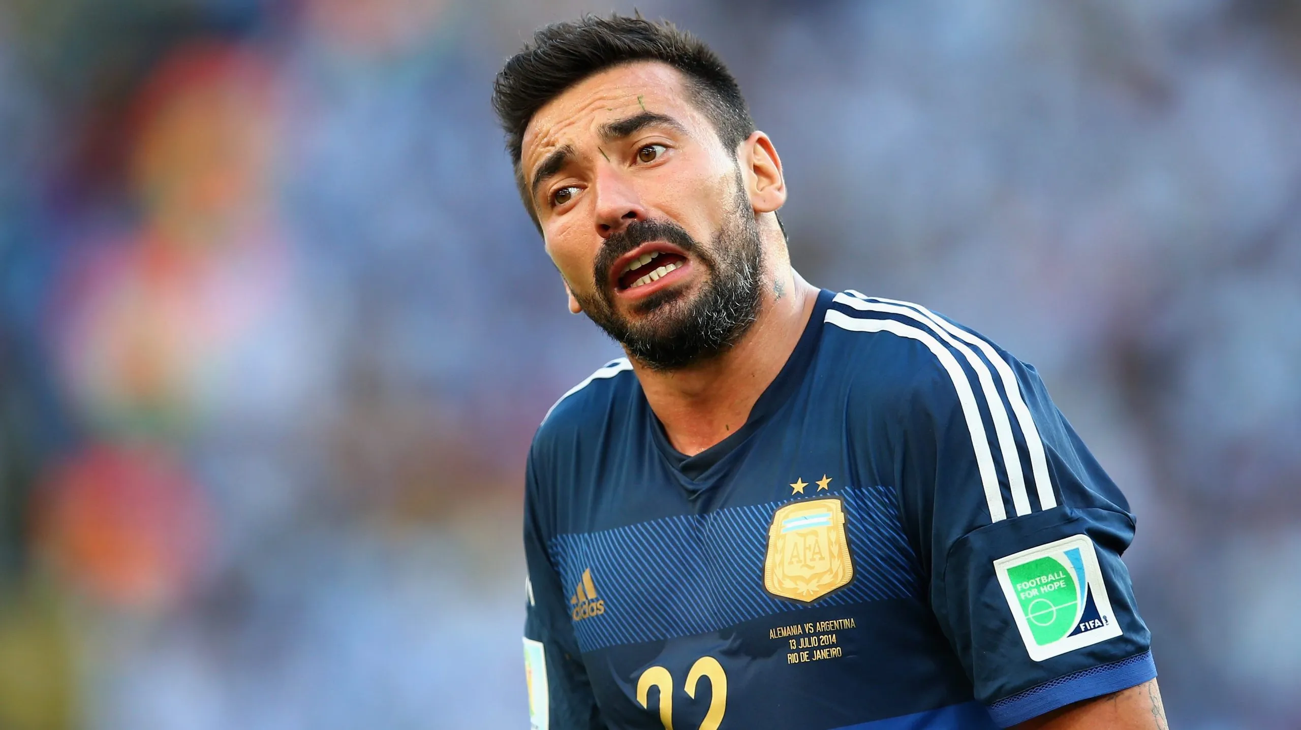Lavezzi representando a Argentina en la Copa del Mundo disputada en Brasil, 2014.