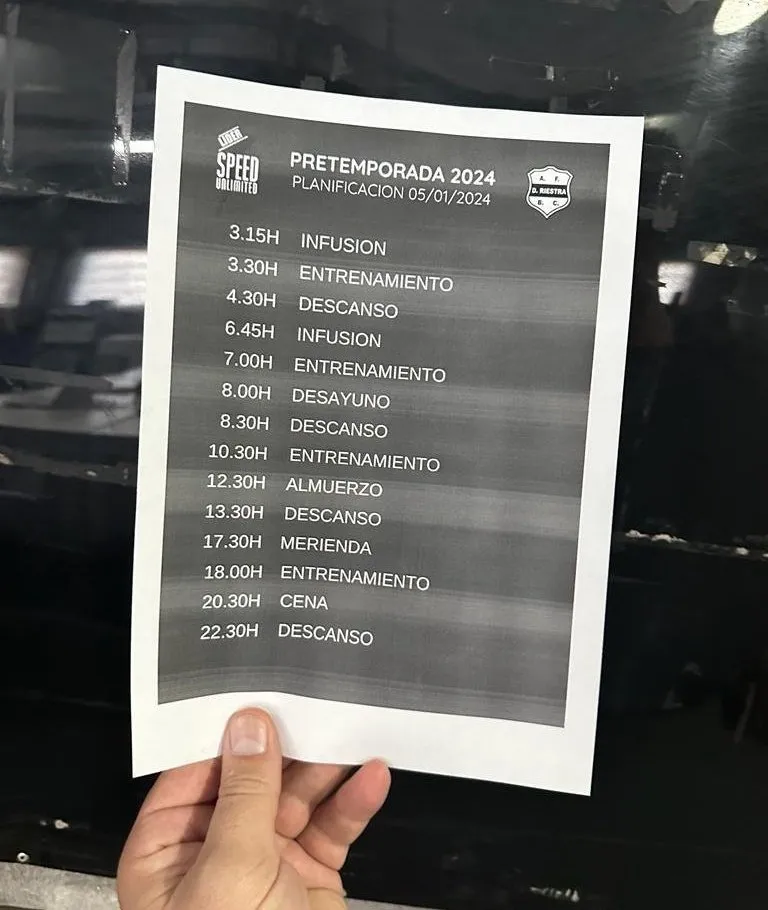 La jornada de este viernes que deben completar los jugadores del Riestra, todo para afrontar el 2024 en el fútbol argentino. | Foto: Deportivo Riestra.