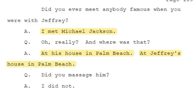 El interrogatorio en el que se menciona a Michel Jackson. Foto: extraída de redes sociales.