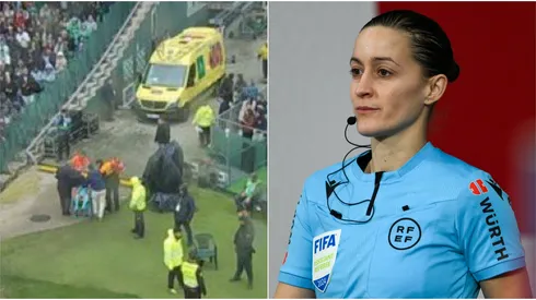 En camilla sacaron de la cancha a la jueza asistente Guadalupe Porras en España.