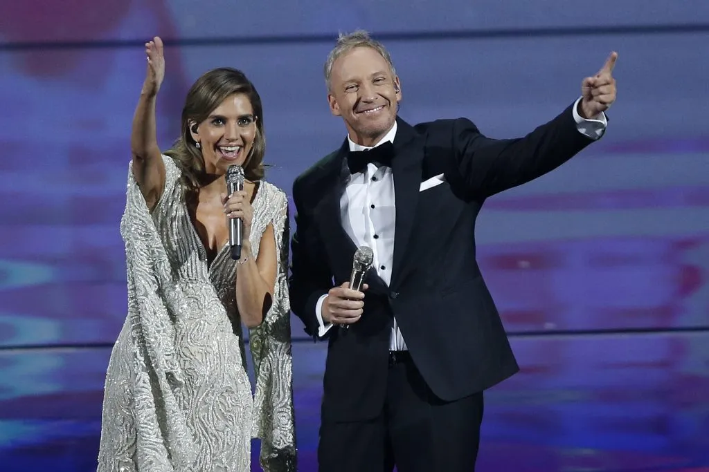 Los Animadores del festival de Vina del Mar 2023, Martín Cárcamo y María Luisa Godoy. Foto: Sebastián Cisternas/Aton Chile