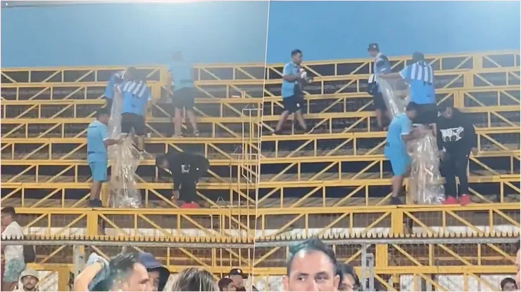 Los hinchas celestes limpiaron el estadio