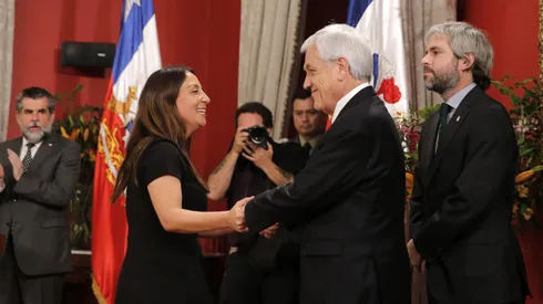Cecilia Perez asume como Ministra del Deporte, frente al Presidente de la Republica Sebastian Pinera durante el cambio de Gabinete en el Palacio de la Moneda.