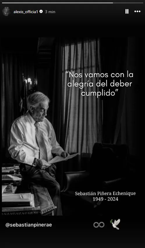 El mensaje de Alexis Sánchez a Sebastián Piñera. Foto: Instagram.