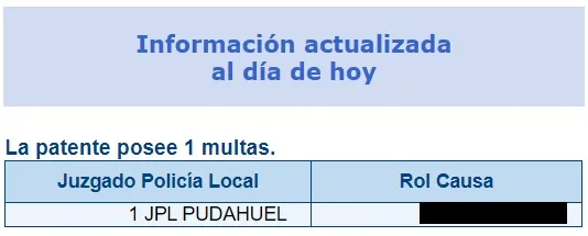 Captura de una multa de tránsito impaga.