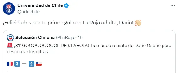 La U celebró el gol de Osorio con La roja.