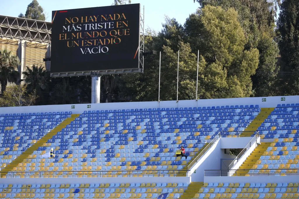 El marcador del estadio Sausalito en protesta. Foto:  Sebatian Cisternas/Photosport